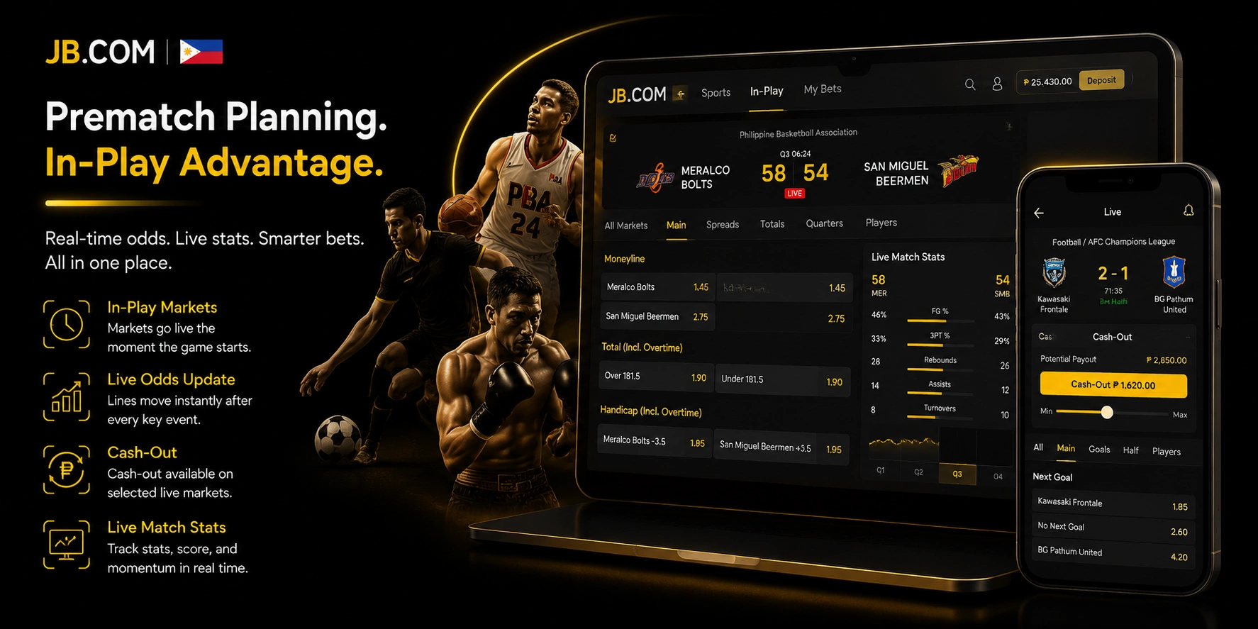 JB.COM Philippines PBA in-play live stats cashout tablet screen